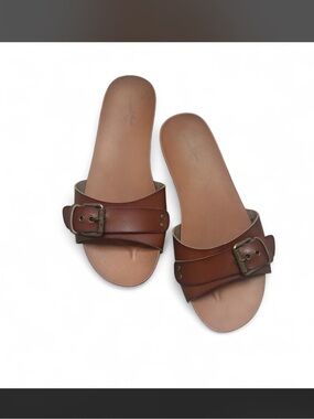 Boho Brown Slide Sandals with Buckle Detail